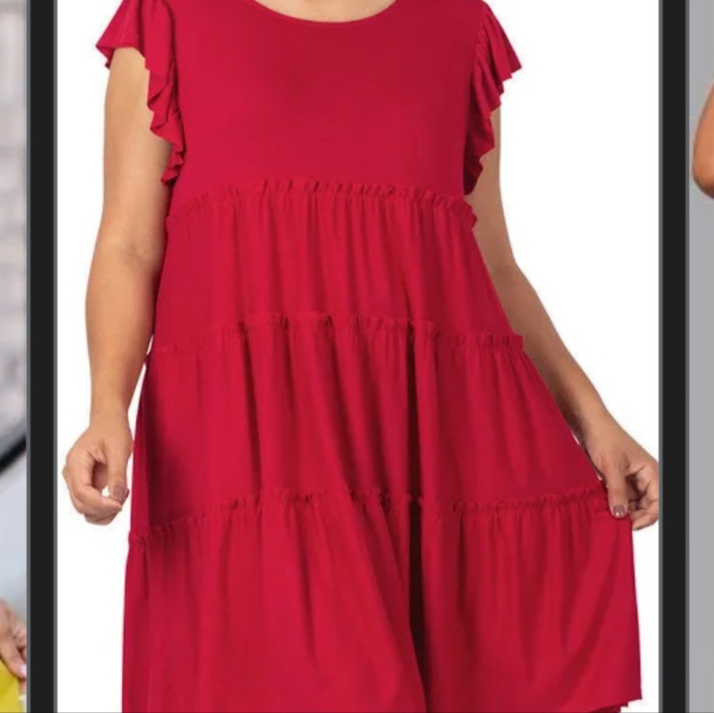 ZENANA RUFFLED SLEEVE TIERED MIDI DRESS
